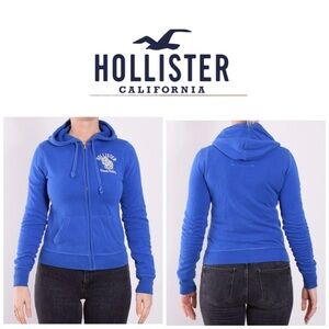 Hollister Women's Vibrant Blue Zip-Up Hoodie M